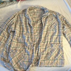 Cute Vintage Button Up Flannel. Pink and Green. Size L
